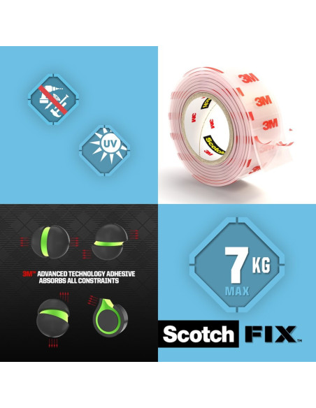 BAD085,Bandă dublu adezivă transparentă pentru montare, 19 mm x 1.5 m, Scotch-Fix™