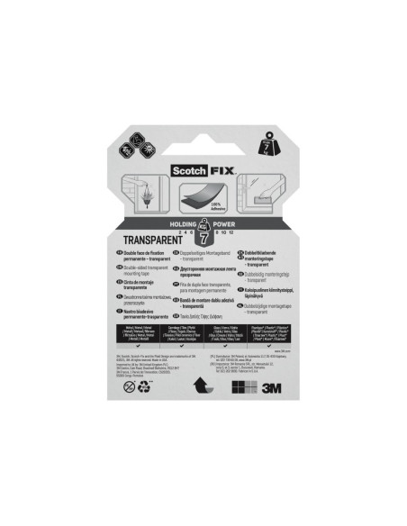 BAD085,Bandă dublu adezivă transparentă pentru montare, 19 mm x 1.5 m, Scotch-Fix™