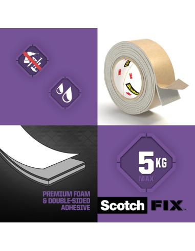 BAD086,Bandă dublu adezivă montare oglinzi, 19 mm x 1.5 m, Scotch-Fix™ BAD086,Bandă dublu adezivă montare oglinzi, 19 mm x 1.5 m, Scotch-Fix™