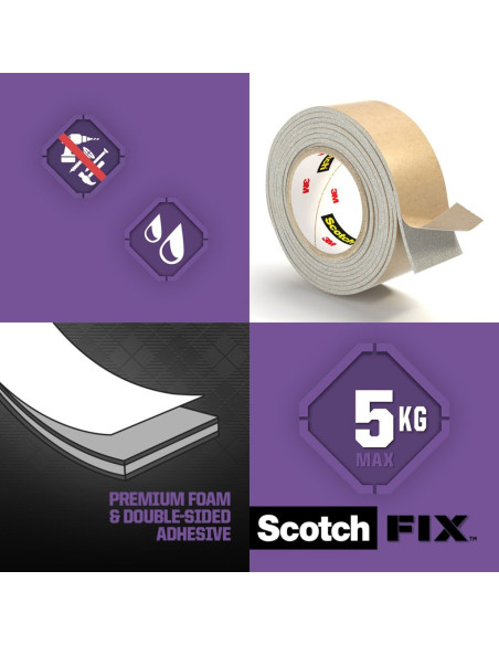 BAD086,Bandă dublu adezivă montare oglinzi, 19 mm x 1.5 m, Scotch-Fix™ BAD086,Bandă dublu adezivă montare oglinzi, 19 mm x 1.5 m, Scotch-Fix™