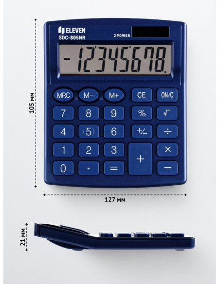 CAL034,Calculator de birou 8 digiți, 120 x 105 x 21 mm, Eleven SDC-805 Albastru
