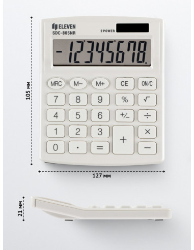 CAL034,Calculator de birou 8 digiți, 120 x 105 x 21 mm, Eleven SDC-805 Alb