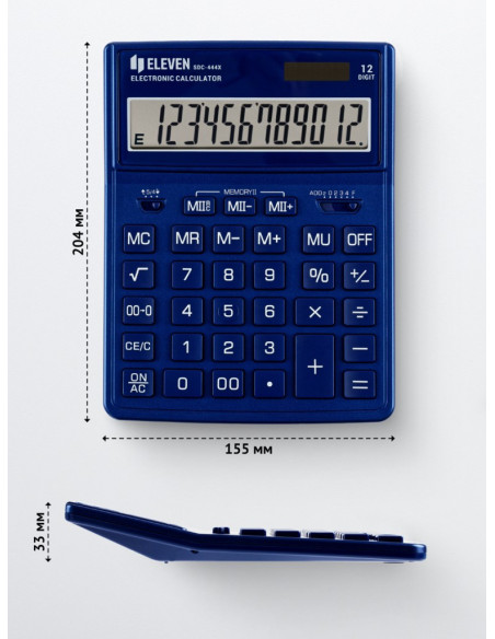 CAL042,Calculator de birou 12 digiți, 204 x 155 x 33 mm, Eleven SDC-444XR Albastru