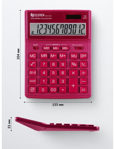CAL042,Calculator de birou 12 digiți, 204 x 155 x 33 mm, Eleven SDC-444XR Roz CAL042,Calculator de birou 12 digiți, 204 x 155 x 33 mm, Eleven SDC-444XR Roz