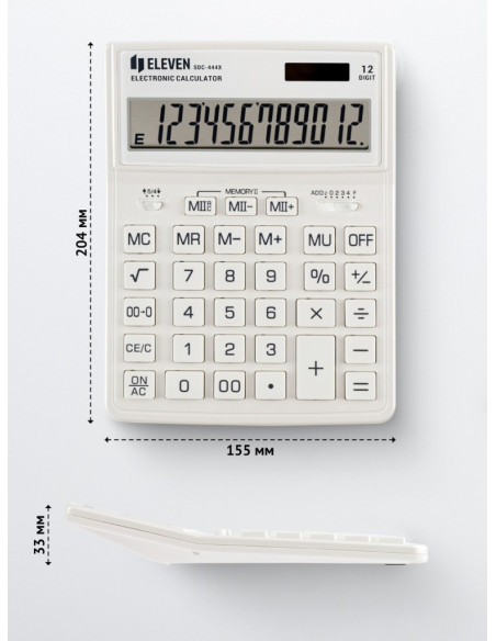 CAL042,Calculator de birou 12 digiți, 204 x 155 x 33 mm, Eleven SDC-444XR Alb