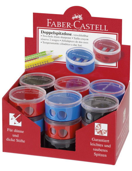 FC185418,Ascutitoare plastic dubla cu container twist off rosie/albastra