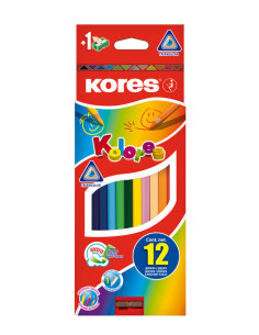 KO93312,Creioane colorate 12 culori + ascutitoare triunghiulare kores