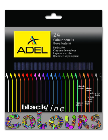 AD2366000,Creioane colorate lemn negru 24 culori adel