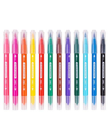DLEC15112,Carioci cu varf pensula 12 culori cutie plastic deli