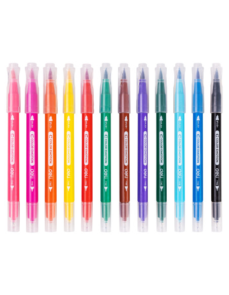 DLEC15112,Carioci cu varf pensula 12 culori cutie plastic deli