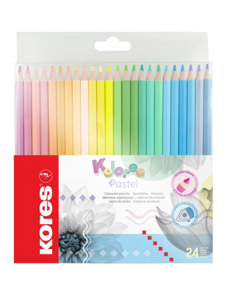 KO93321,Creioane colorate 24 culori pastel triunghiulare kores