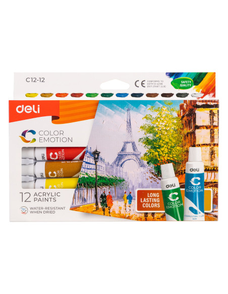 DLEC1212,Culori acrilice 12 culori 12ml deli