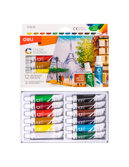 DLEC1212,Culori acrilice 12 culori 12ml deli