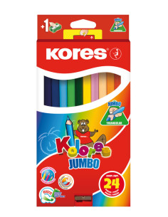 KO93524,Creioane colorate 24 culori + ascutit. triunghiulare jumbo kores