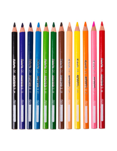 KO93524,Creioane colorate 24 culori + ascutit. triunghiulare jumbo kores