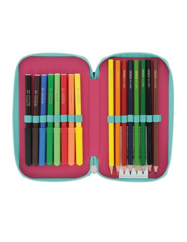 50043354,Penar echipat HERLITZ 23 piese 2 fermoare, Motiv Pink stars