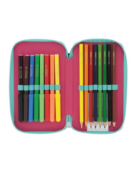 50043354,Penar echipat HERLITZ 23 piese 2 fermoare, Motiv Pink stars