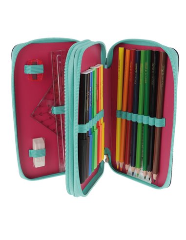 50043354,Penar echipat HERLITZ 23 piese 2 fermoare, Motiv Pink stars