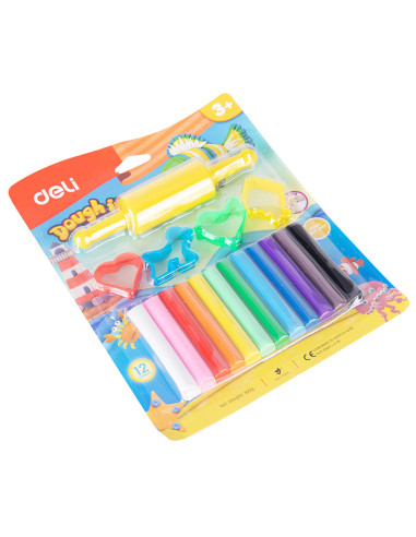 DLED75041,Plastilina 12 culori 160g + forme modelaj deli