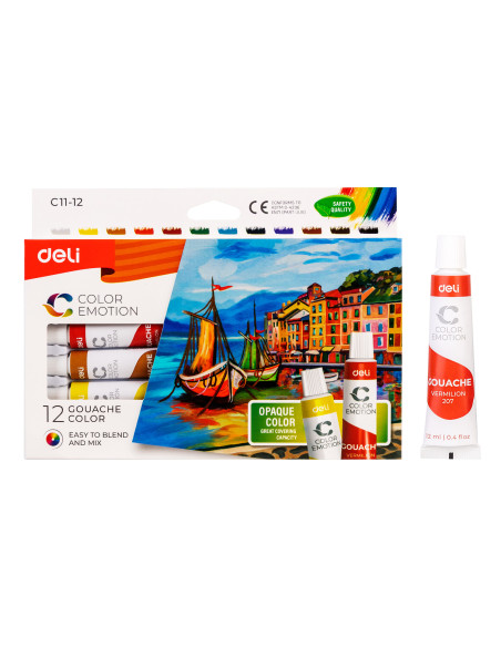 DLEC1112,Tempera 12 culori 12ml deli