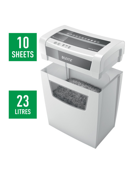 80090000,Distrugator manual documente Leitz IQ Home Office, 10 coli, P4, cross-cut (tip confeti), cos 23 coli, alb, Leitz "80090