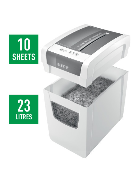 80010000,Distrugator manual documente Leitz IQ Home Office Slim, 10 coli, P4, cross-cut (tip confeti), cos 23 coli, alb, Leitz "