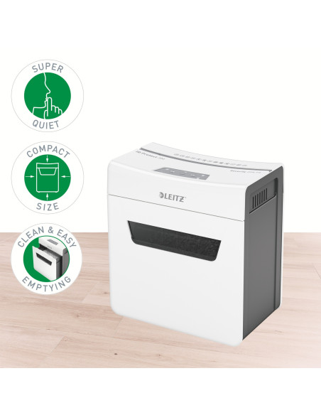 80930000,Distrugator manual documente Leitz IQ Protect 3M, 3 coli, P5, micro-cut (tip particule), cos 10 litri, alb, Leitz "8093