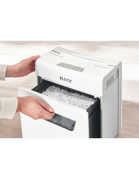 80930000,Distrugator manual documente Leitz IQ Protect 3M, 3 coli, P5, micro-cut (tip particule), cos 10 litri, alb, Leitz "8093