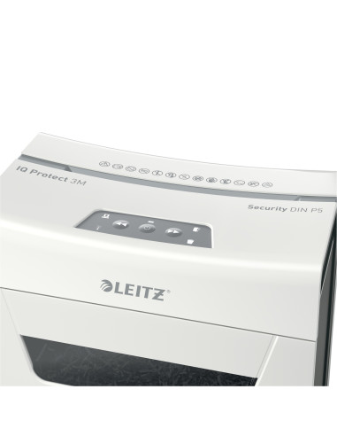 80930000,Distrugator manual documente Leitz IQ Protect 3M, 3 coli, P5, micro-cut (tip particule), cos 10 litri, alb, Leitz "8093