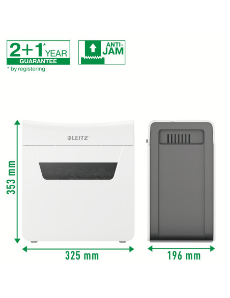 80930000,Distrugator manual documente Leitz IQ Protect 3M, 3 coli, P5, micro-cut (tip particule), cos 10 litri, alb, Leitz "8093