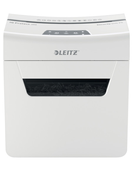 80930000,Distrugator manual documente Leitz IQ Protect 3M, 3 coli, P5, micro-cut (tip particule), cos 10 litri, alb, Leitz "8093