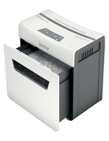 80930000,Distrugator manual documente Leitz IQ Protect 3M, 3 coli, P5, micro-cut (tip particule), cos 10 litri, alb, Leitz "8093
