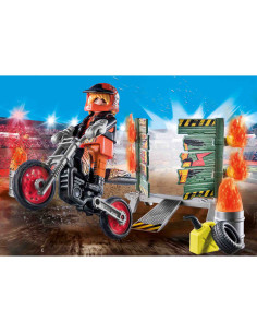 PM71256,Playmobil - Set Motociclist Stuntshow Si Perete De Foc