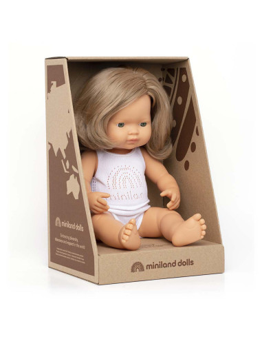 ML31260,Papusa educativa 38 cm Fetita caucaziana blond inchis