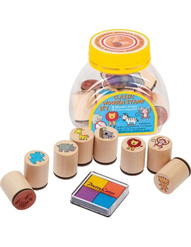GOKI15499,Set de 8 stampile cu animale, tusiera inclusa