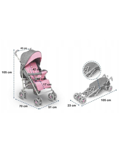 BN-LO-IRMA_PINK,Lionelo - Carucior sport Irma, Cu husa de picioare, Cu plasa de tantari, Conform cu standardul european de secur