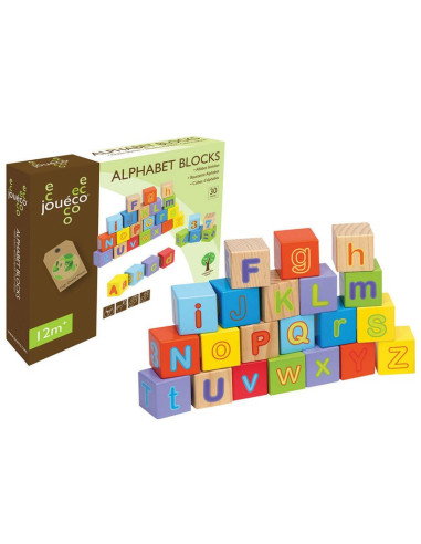 BN-BN-80035,Joueco - Cuburi din lemn certificat FSC Alfabetul, 12 luni+, 30 piese, Multicolor