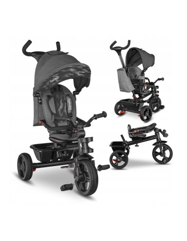 BN-LO-HAARI_STONE_GREY,Lionelo - Tricicleta Haari, Suport picioare, Control al directiei, Scaun reversibil, Rotire 360 grade, Pl