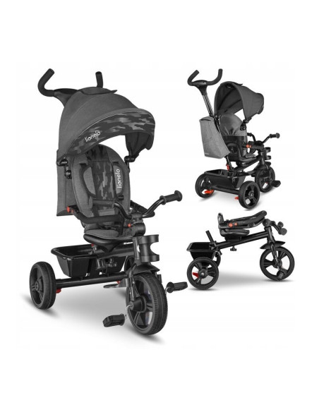 BN-LO-HAARI_STONE_GREY,Lionelo - Tricicleta Haari, Suport picioare, Control al directiei, Scaun reversibil, Rotire 360 grade, Pl