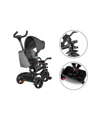 BN-LO-HAARI_STONE_GREY,Lionelo - Tricicleta Haari, Suport picioare, Control al directiei, Scaun reversibil, Rotire 360 grade, Pl