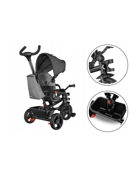 BN-LO-HAARI_STONE_GREY,Lionelo - Tricicleta Haari, Suport picioare, Control al directiei, Scaun reversibil, Rotire 360 grade, Pl