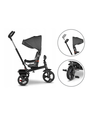 BN-LO-HAARI_STONE_GREY,Lionelo - Tricicleta Haari, Suport picioare, Control al directiei, Scaun reversibil, Rotire 360 grade, Pl