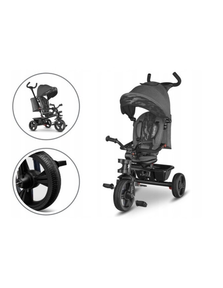 BN-LO-HAARI_STONE_GREY,Lionelo - Tricicleta Haari, Suport picioare, Control al directiei, Scaun reversibil, Rotire 360 grade, Pl