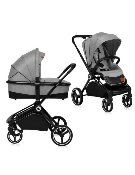 BN-LO-MIKA_2IN1_GREY_STONE,Lionelo - Carucior Mika, 2 in 1, Cadru din aluminiu, Cu landou intarit si salteluta moale, Reversibil