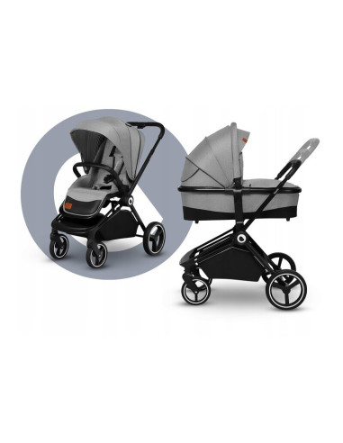 BN-LO-MIKA_2IN1_GREY_STONE,Lionelo - Carucior Mika, 2 in 1, Cadru din aluminiu, Cu landou intarit si salteluta moale, Reversibil