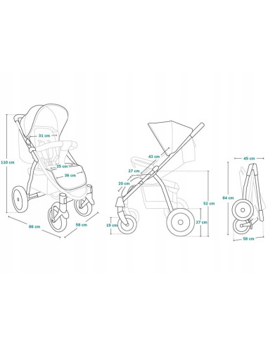 BN-LO-ANNET_TOUR_GREEN _TURQUOISE,Lionelo - Carucior sport Annet Tour, De la nastere, Cu capotina impermeabila, Cu filtru UPF 50