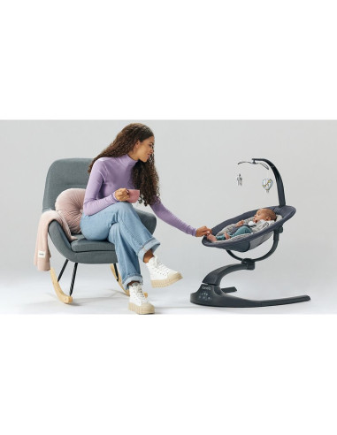 BN-LO-RINA_GREY_CONCRETE,Lionelo - Balansoar si sezlong copii, Rina, 2 in 1, Electric, Cu rotire 360 °, Cu telecomanda si cablu 