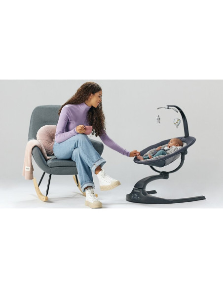 BN-LO-RINA_GREY_CONCRETE,Lionelo - Balansoar si sezlong copii, Rina, 2 in 1, Electric, Cu rotire 360 °, Cu telecomanda si cablu 