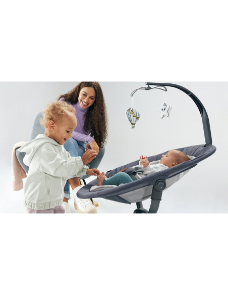 BN-LO-RINA_GREY_CONCRETE,Lionelo - Balansoar si sezlong copii, Rina, 2 in 1, Electric, Cu rotire 360 °, Cu telecomanda si cablu 