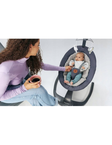 BN-LO-RINA_GREY_CONCRETE,Lionelo - Balansoar si sezlong copii, Rina, 2 in 1, Electric, Cu rotire 360 °, Cu telecomanda si cablu 